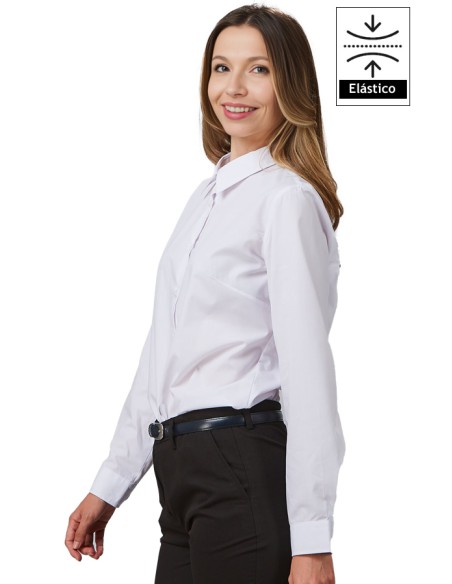 CAMISA MUJER M/L ELASTANO -blanco