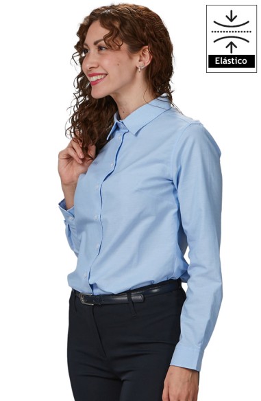 CAMISA MUJER M/L ELASTANO -celeste
