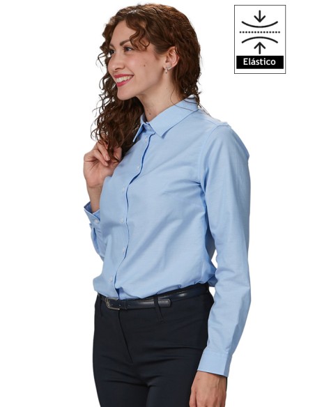 CAMISA MUJER M/L ELASTANO -celeste