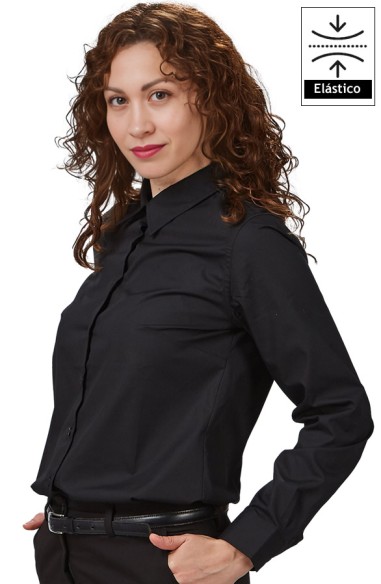 CAMISA MUJER M/L ELASTANO -negro