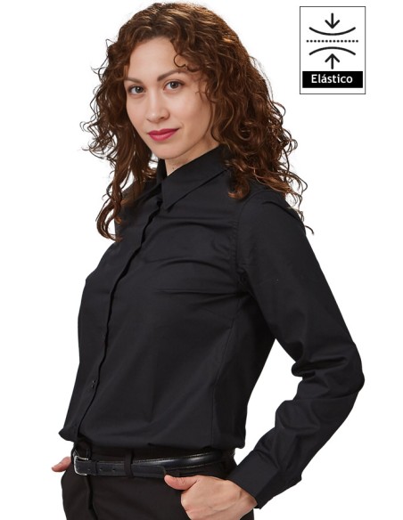 CAMISA MUJER M/L ELASTANO -negro