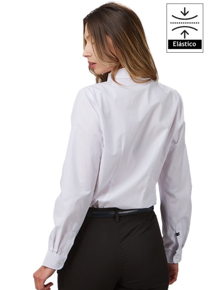 CAMISA MUJER M/L ELASTANO -blanco