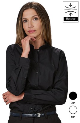 CAMISA MUJER CUELLO MAO M/L ELASTANO - negro