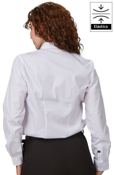 CAMISA MUJER CUELLO MAO M/L ELASTANO - blanco