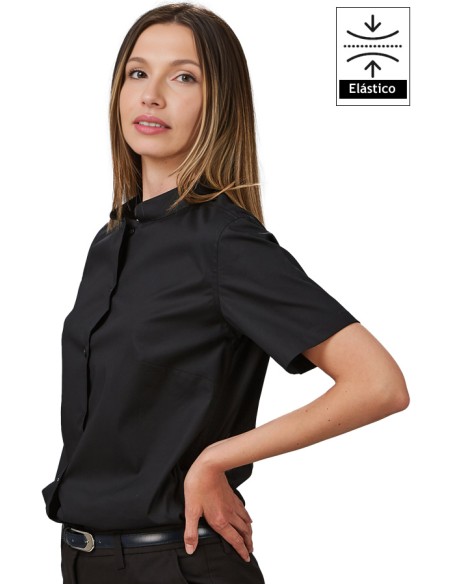 CAMISA MUJER CUELLO MAO M/C ELASTANO