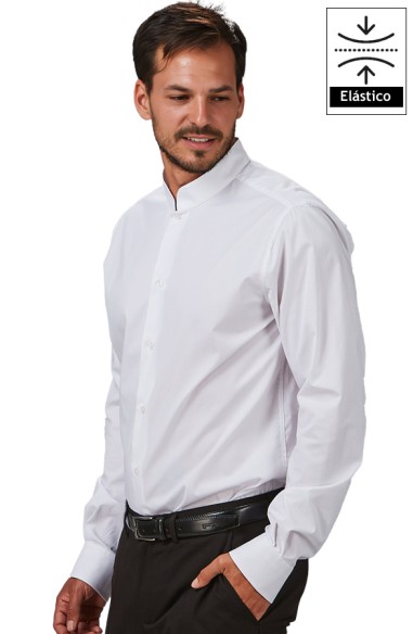 CAMISA HOMBRE CUELLO MAO M/L ELASTANO- blanco