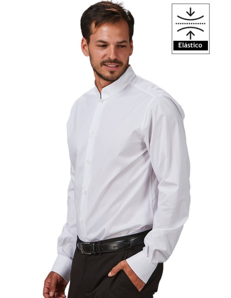 CAMISA HOMBRE CUELLO MAO M/L ELASTANO- blanco