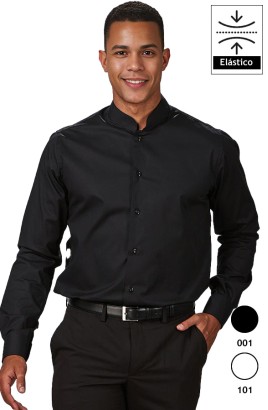 CAMISA HOMBRE CUELLO MAO M/L ELASTANO- negro