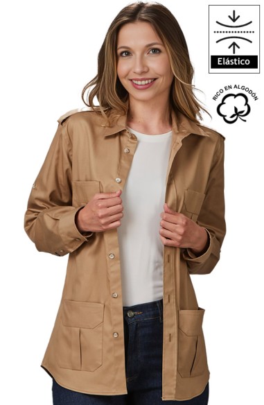 CAMISA UNISEX MANGA ROLL UP 4 BOLSILLOS MICHELE -camel