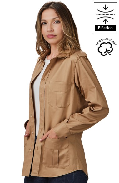 CAMISA UNISEX MANGA ROLL UP 4 BOLSILLOS MICHELE -camel