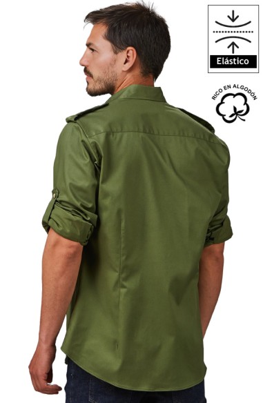 CAMISA UNISEX MANGA ROLL UP 4 BOLSILLOS MICHELE -caqui