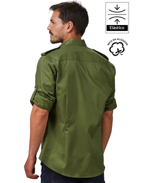 CAMISA UNISEX MANGA ROLL UP 4 BOLSILLOS MICHELE -caqui