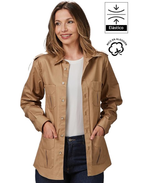 CAMISA UNISEX MANGA ROLL UP 4 BOLSILLOS MICHELE -camel