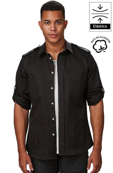 CAMISA UNISEX MANGA ROLL UP 4 BOLSILLOS MICHELE -negro