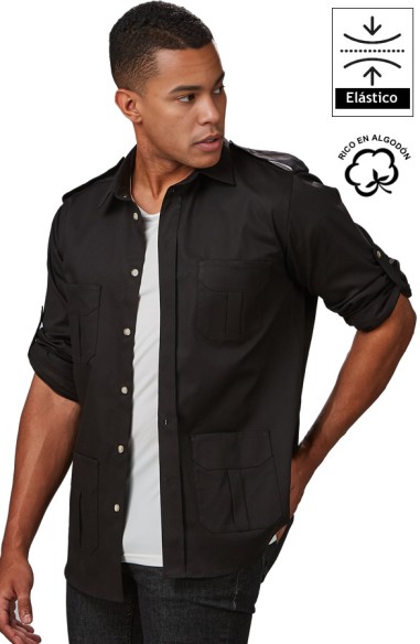 CAMISA UNISEX MANGA ROLL UP 4 BOLSILLOS MICHELE -negro