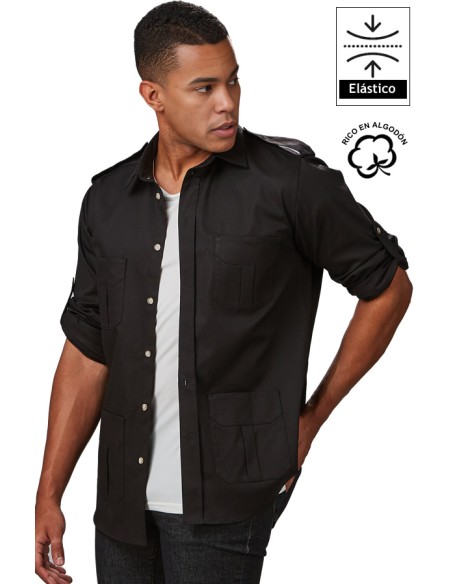 CAMISA UNISEX MANGA ROLL UP 4 BOLSILLOS MICHELE -negro