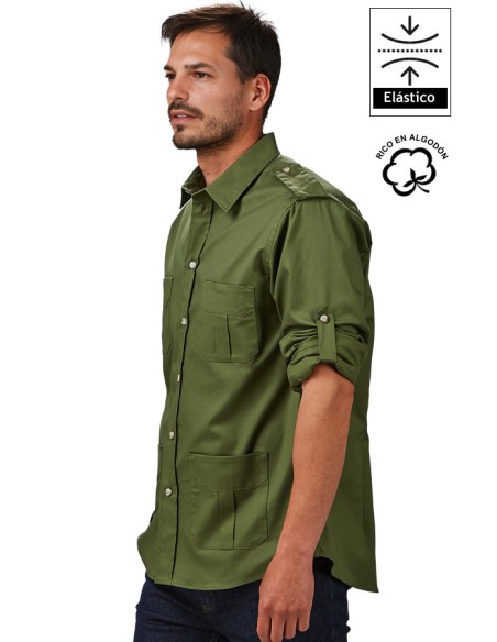 CAMISA UNISEX MANGA ROLL UP 4 BOLSILLOS MICHELE -caqui