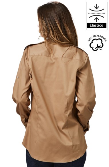 CAMISA UNISEX MANGA ROLL UP 4 BOLSILLOS MICHELE -camel