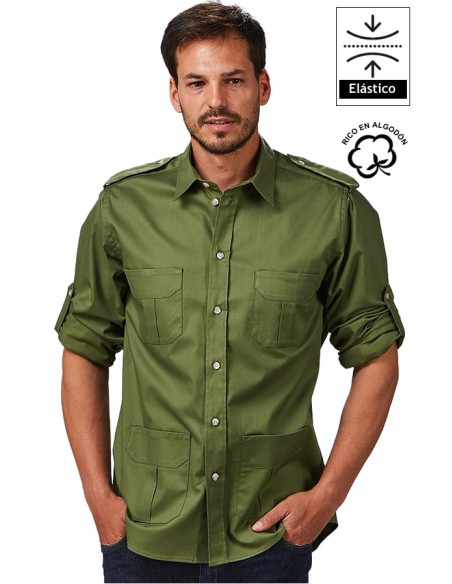 CAMISA UNISEX MANGA ROLL UP 4 BOLSILLOS MICHELE -caqui