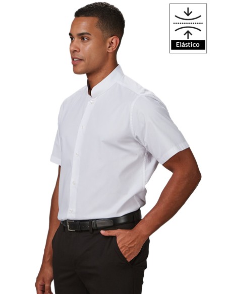 CAMISA HOMBRE CUELLO MAO M/C ELASTANO -blanco