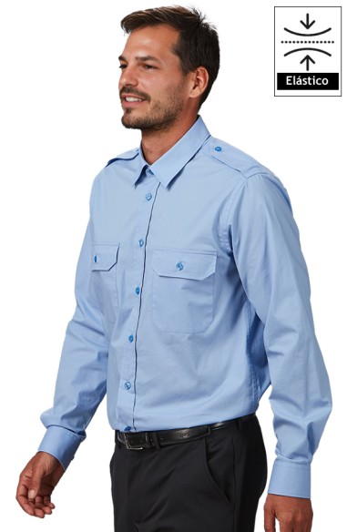 CAMISA UNISEX CHARRETERAS M/L -celeste