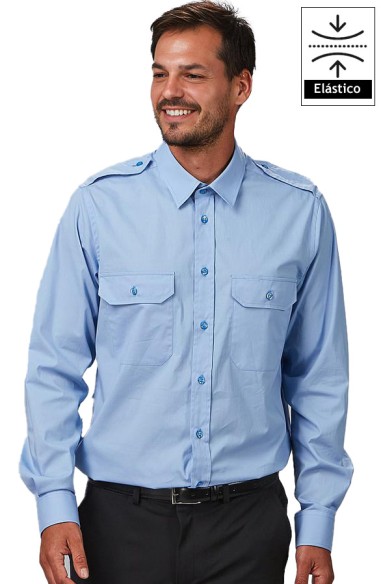 CAMISA UNISEX CHARRETERAS M/L -celeste