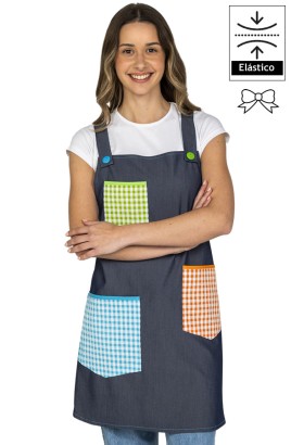 GREMBIULE DENIM TASCA COLORI