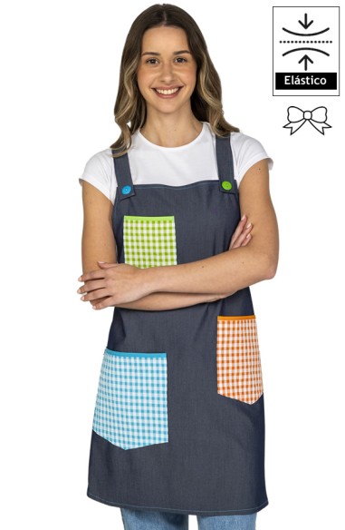 GREMBIULE DENIM TASCA COLORI