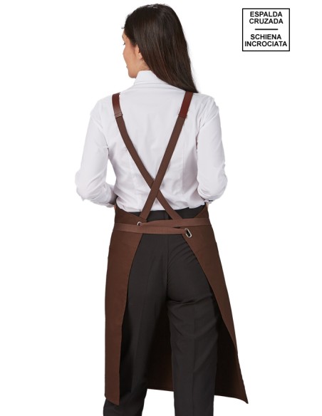 GREMBIULE PETTORINA A CONTRASTO CON VOLANT IN TWILL