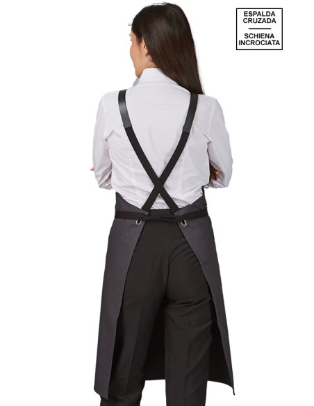 GREMBIULE PETTORINA A CONTRASTO CON VOLANT IN TWILL