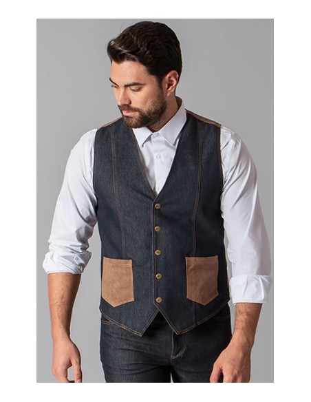 GILET CAMERIERO  IN DENIM BLU MARINO
