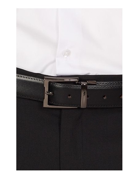 CINTURÓN  REVERSIBLE DE PIEL NEGRO